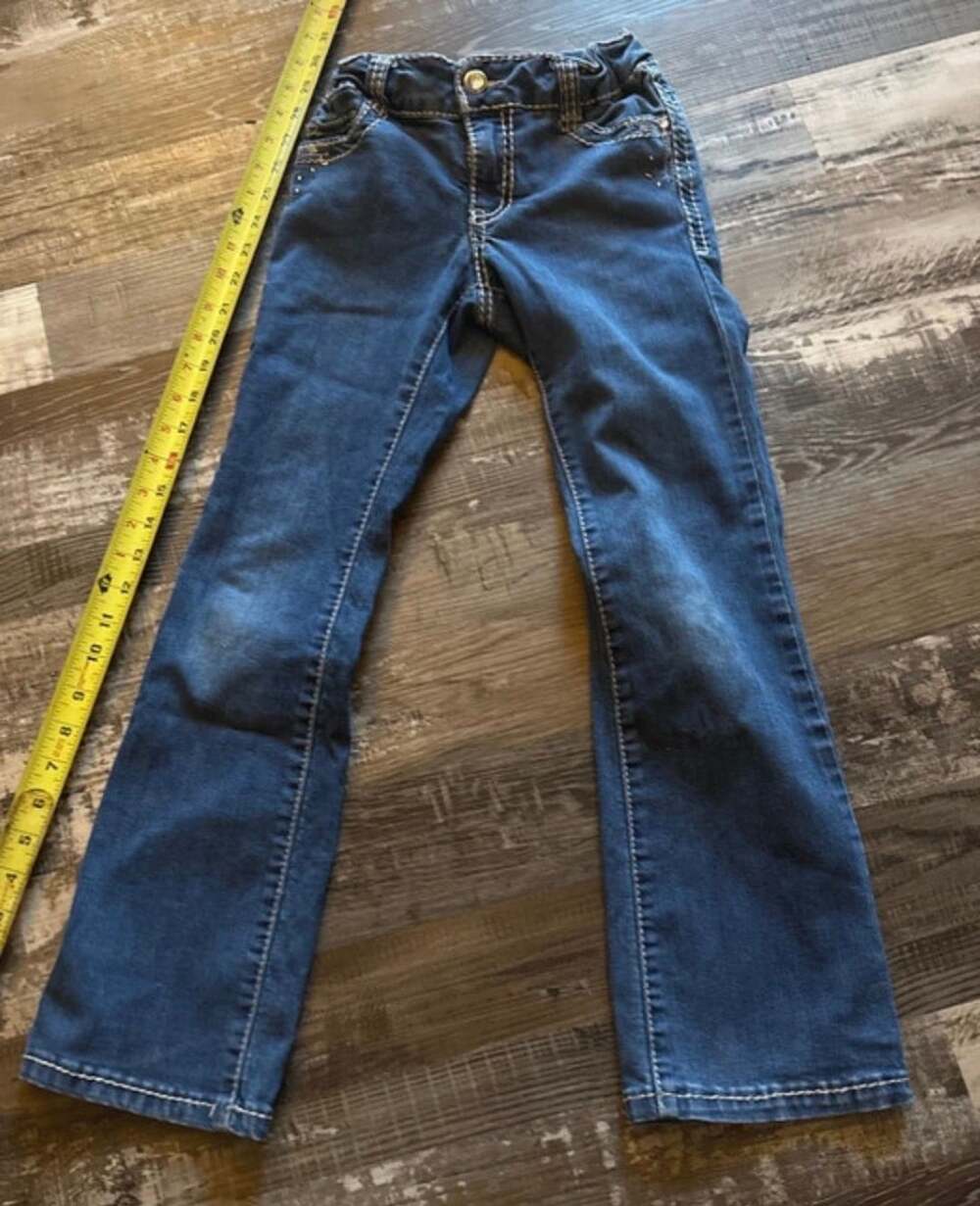 Girls First Jeans Size 8 Blue Denim Thick Stitch Bootcut Embellished